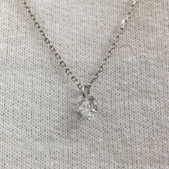 Sterling Silver Necklace Cubic Zirconia CZ 6mm Charm 17.5in Chain - Picture 9 of 16